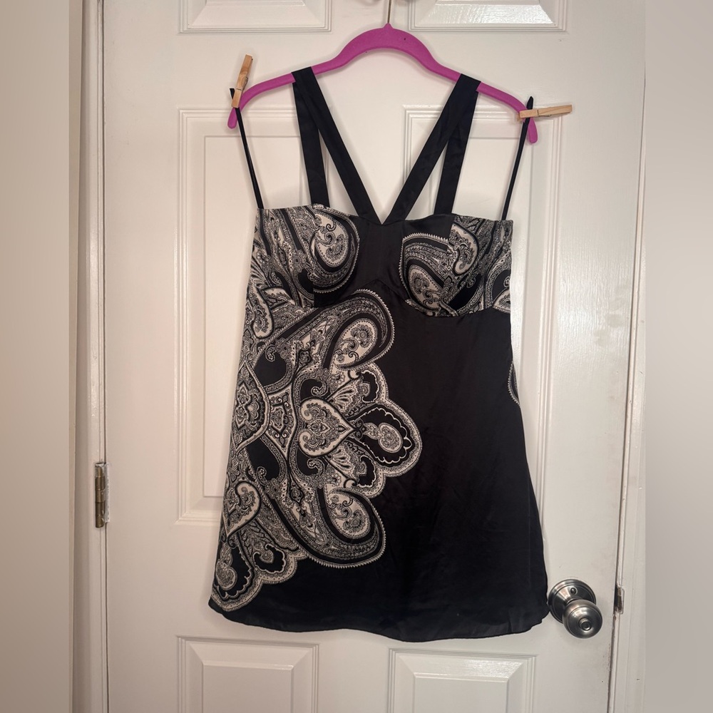 White House Black Market Black and White Paisley Blouse